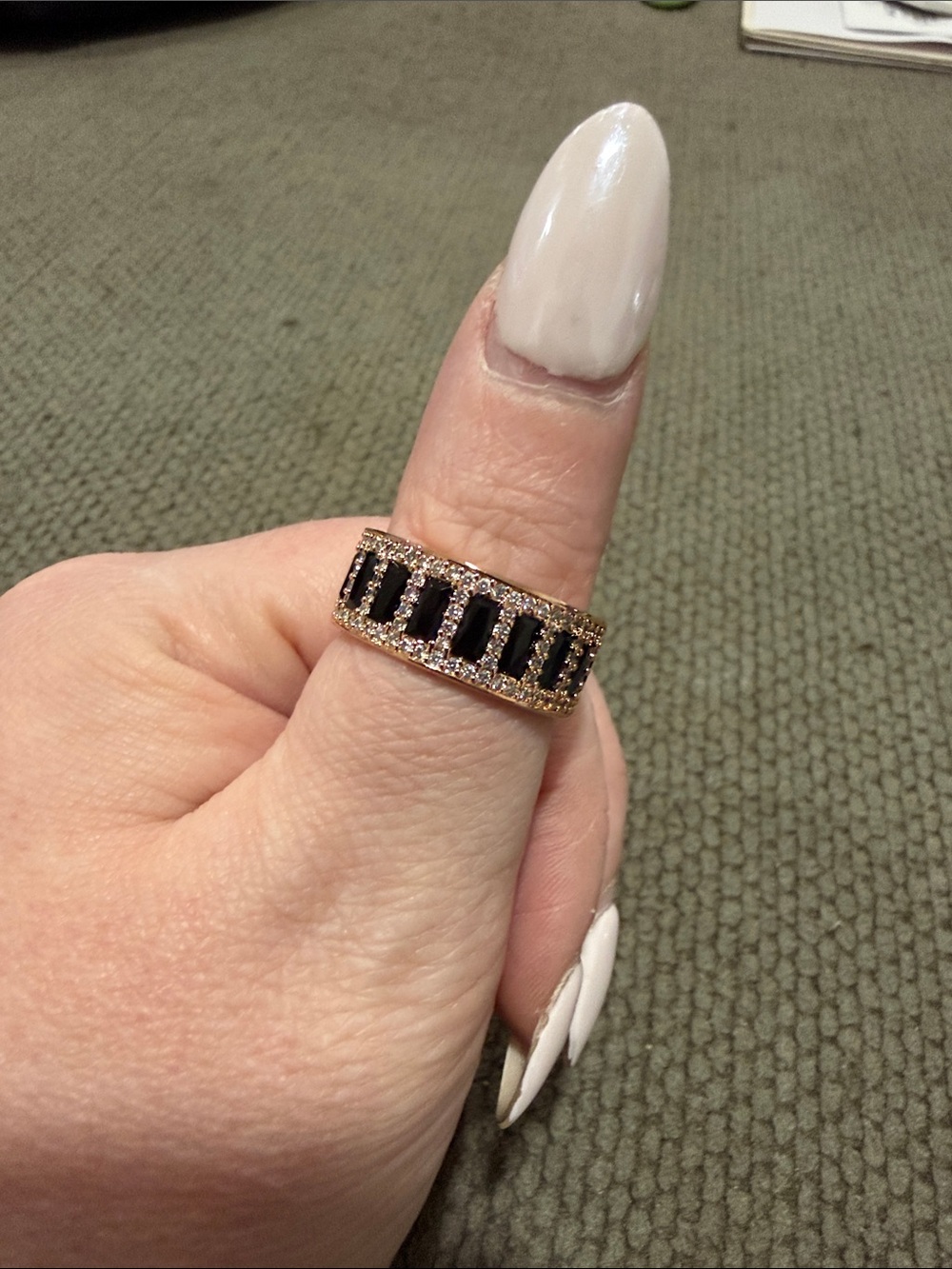 Rose Gold Ring with Black Baguette Stones